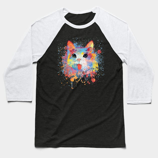 Water Color Cat Baseball T-Shirt by Daskind